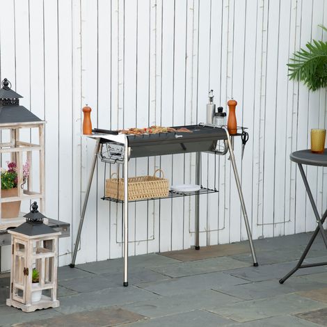 Barbecue a carbone con griglia in acciaio inox, porta spezie e ripiano portaoggetti, 107x63x75 cm, nero.