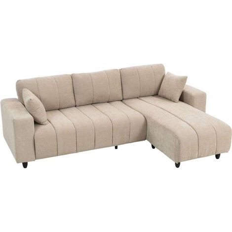 Canapé d'angle réversible, canapé 3 places avec méridienne, 2 oreillers, cadre en acier, 242x156x87cm, beige (1/5)