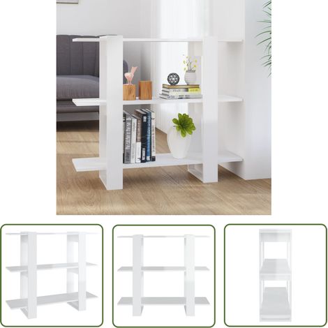 Étagère de Rangement Bibliothèque, Séparateur de pièce, Montage facile, Blanc brillant 100x30x87 cm OIB5226E (1/5)