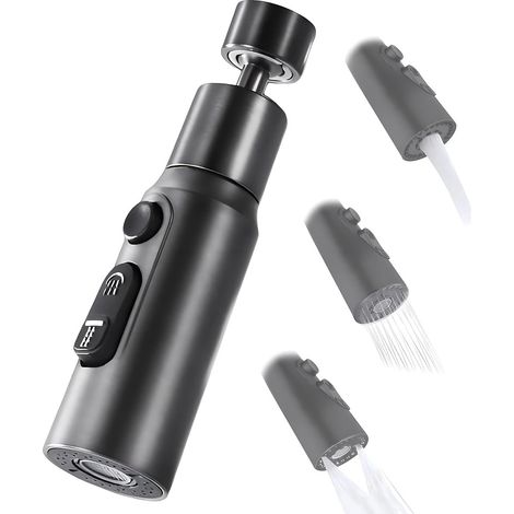 Accessorio per rubinetto, beccuccio girevole a 360° per cucina, ugello a spruzzo con 3 modalità di funzionamento, adatto per lavabo di cucina e bagno (nero) (1/4)