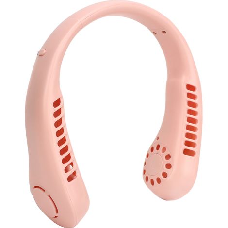 Ventilateur de cou portable rechargeable par USB, confortable et sans pales, idéal pour les voyages d'été en plein air (rose). (1/5)