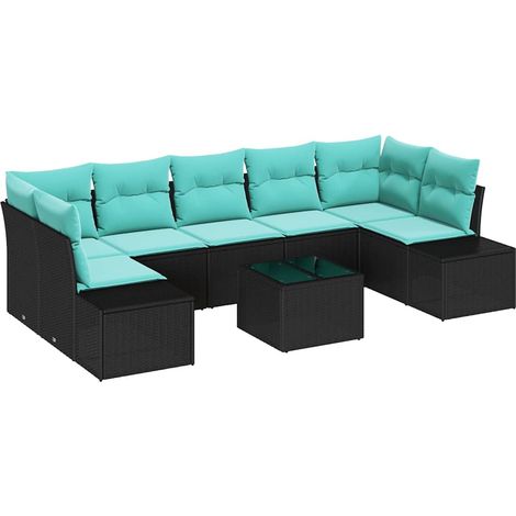 Garden Sofa Set 8 pcs Black and Turquoise Poly Rattan vidaXL (1/5)