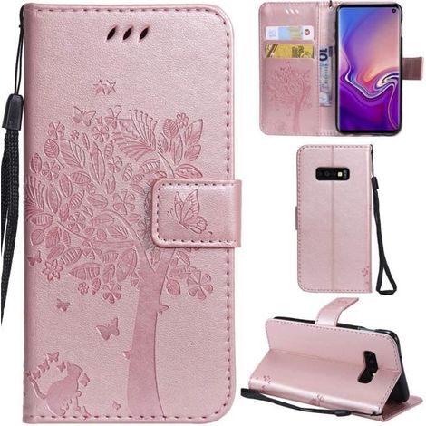 Samsung Galaxy S10 Coque Motif Arbre Chat PU Cuir Flip Housse Étui Cover Case Portefeuille Support avec Porte-Cartes pour Samsung Ga (1/4)