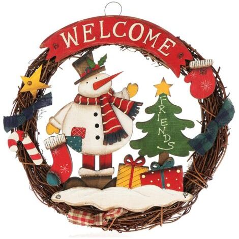 Couronne de Noël tressée - Couronne de Porte Welcome pour Noël - Couronne en Bois - Couronne - env. Ø 24cm (Bonhomme de Neige - M) (1/4)