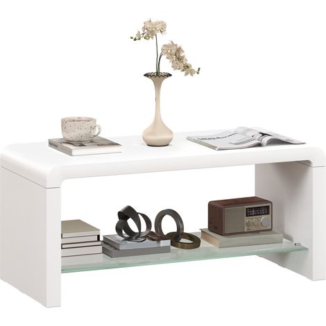 HOMCOM High Gloss Storage Coffee Table, Centre Table for Living Room, White (1/5)