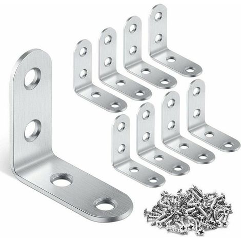 (16 pièces) Équerres d'angle – 40 mm x 40 mm, équerres en L en acier inoxydable, avec 64 vis et rondelles en acier. (1/4)
