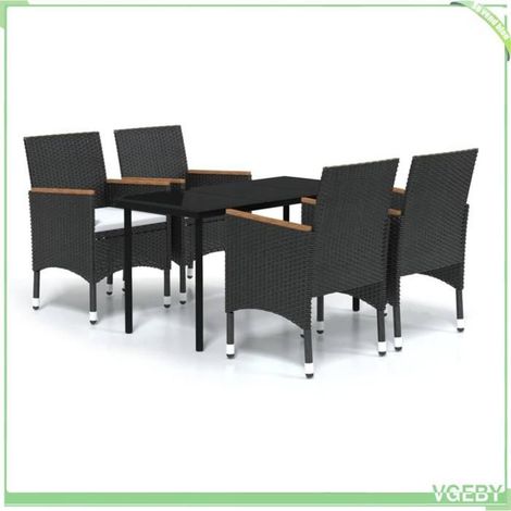 Ensemble à manger de jardin - FAFEICY - 3099331 - Noir - 5 pièces (1 table 4 chaises) - Résine tressée & acier (1/5)