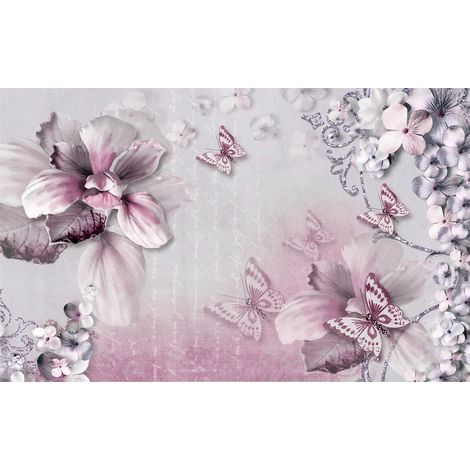 Papier peint panoramique - Fleurs Papillons - 130 cm x 81 cm (1/2)