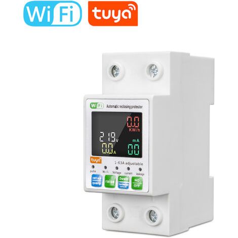 Disjoncteur Intelligent WiFi AC 63A Fuite Terre Intelligente sur sous Tension Protecteur Relais Dispositif Interrupteur disjoncteur énergie Puissance kWh mètre 230V (1/5)