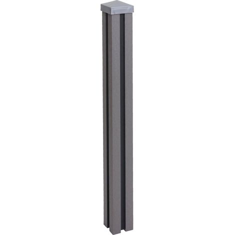 Poteau WPC Sarthe-Clôture WPC, poteau pilier, système enfichable, 98cm, gris (1/5)