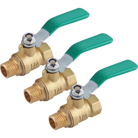 Lot de 3 interrupteurs d'arrêt de robinet à boisseau sphérique en laiton robuste 6,35 mm mâle et femelle NPT filetage raccord de tuyau raccord droit adaptateur de couplage avec poignée de (1/5)