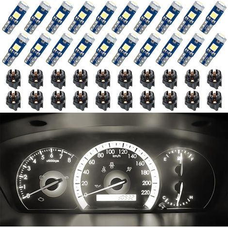 20er-Pack T5-LED-Lampen für das Armaturenbrett, helle 3030-3SMD-Ersatzlampen mit Drehverschlussfassung, warmweiß