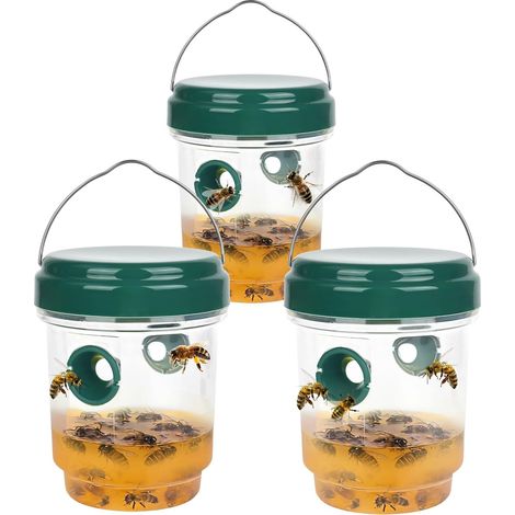 3 pièces Ensemble de pièges à guêpes,Pièges à Guêpes pour l'extérieur Piège à Abeilles à Suspendre Piège Vivant à Suspendre pour Jardin, Balcon, Extérieur, sans Produits Chimiques (Vert) (1/5)