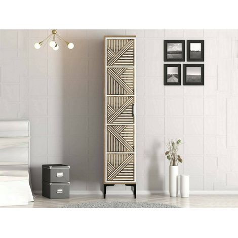 Dmora - Armadio multiuso 1 anta Mekbuda, Mobile multifunzionale, Mobiletto scarpiera, Guardaroba porta scarpe, 48x40h201 cm, Noce e Bianco, con imballo rinforzato, con imballo rinforzato (1/5)