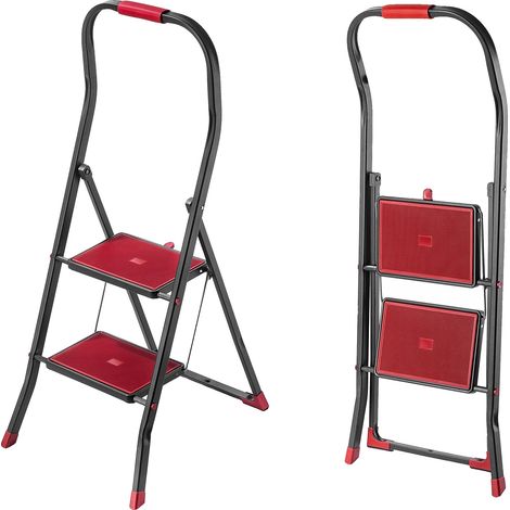 Échelle pliante, acier revêtu de poudre, charge maximale 150 kg, hauteur 2,5 m, marches larges, mécanisme de pliage rapide (1/5)