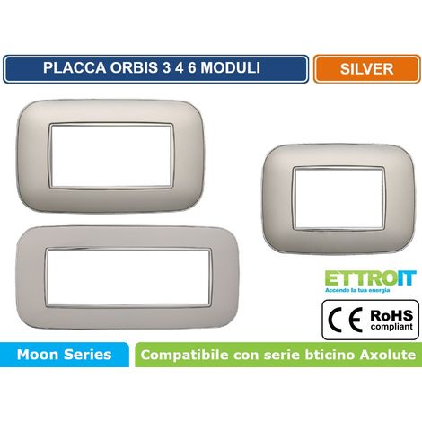 Placca compatibile Bticino Axolute 3 moduli plastica colore argento Orbis serie Moon Ettroit AN91306 (1/4)