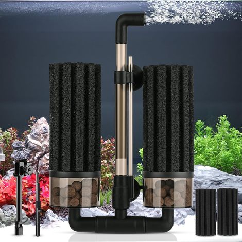 Filtre à Double éponge pour Aquarium Amélioré avec Double Filtration, Pivotant et Clip Extensible Filtre à éponge Submersible d'eau Douce ou d'eau Salée Jusqu'à 208 litres (1/5)