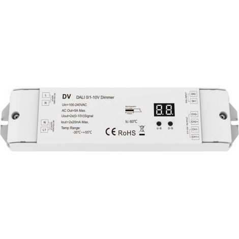 Convertitore DALI a 0-10V 1-10V, 2 Canali con Relè AC Integrato, Display Digitale, Input AC 220V, per Driver 0/1-10V e Luci LED Monocolore
