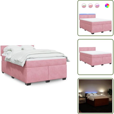 vidaXL Sommier à lattes de lit avec matelas Rose 160x200 cm Velours (1/5)