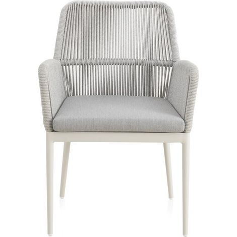 4er-Pack weiße Aluminium-Sessel mit hellgrauer Seilumrandung und Kissen (Farbe: Tonda) (1/5)