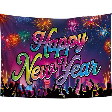Toile de fond du Nouvel An en tissu avec motifs de feu d'artifice, affiche décorative pour vos célébrations et accessoires photo. (1/5)