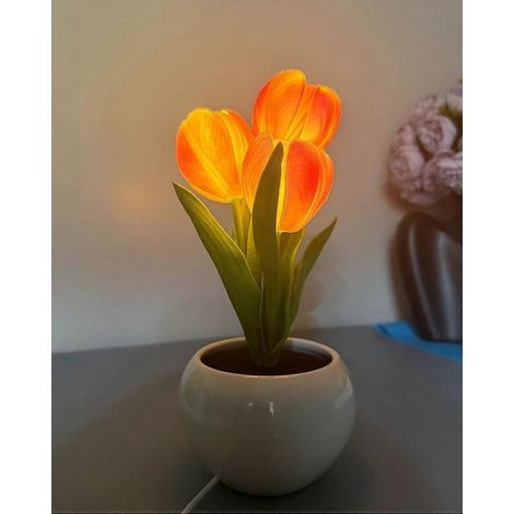 Lampe de table tulipe rose LED avec vase veilleuse de bureau décoration florale pour chambre et salon (1/5)