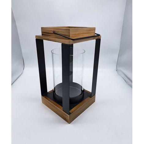 BONTURI CASA HOME DECORATION Lanterna Metallo Legno H 29 Cm 15,5 x 15,5 Cm Black