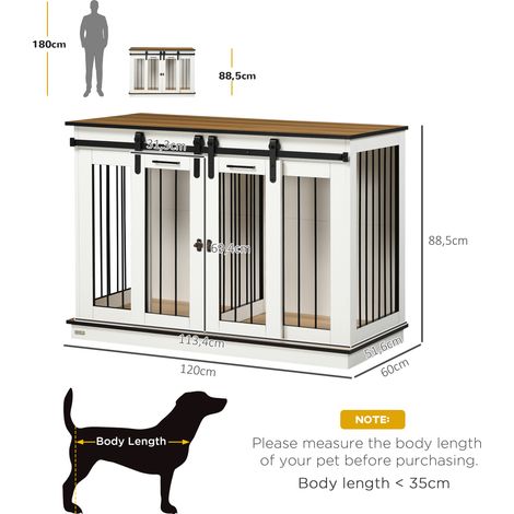 Cage chien 120x60x88,5 cm deux pièces double porte,structure blanche robuste pour chiens de taille moyenne.