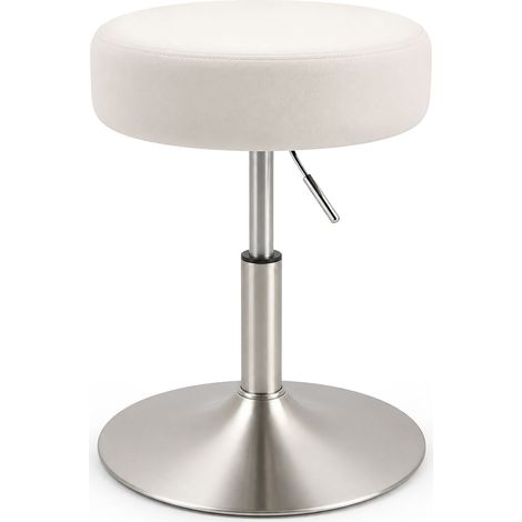 Relaxdays, taburete de maquillaje, regulable y giratorio, 42-57x38,5 cm, forro polar y metal, blanco/plateado (1/5)