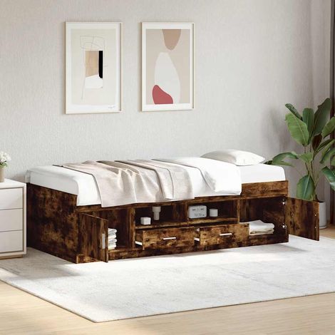 Sofá cama con cajones sin colchón roble ahumado 90x190 cm (1/5)