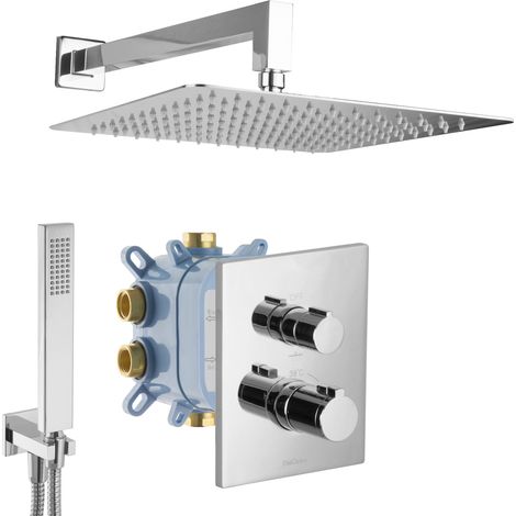 Ensemble de douche thermostatique PaulGurkes avec douche pluie, prêt à installer