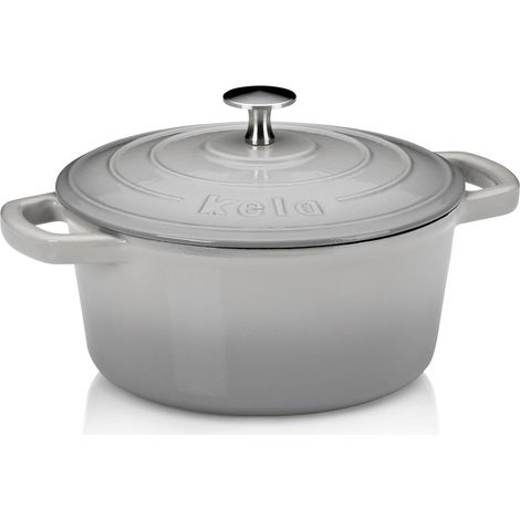 Kela 12605 Casseruola con Coperchio, Ghisa, Rivestimento Smaltato, Alta Conservazione del Calore, Adatta all'Induzione, 2,5 L, Grigio, Rotonda, Calido (1/5)