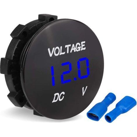Voltmètre Moto, Voiture Moto Led Affichage Numérique Voltmètre Dc Voltmètre 12V-24V pour Bateau Moto Camion Marine (Bleu) (1/5)