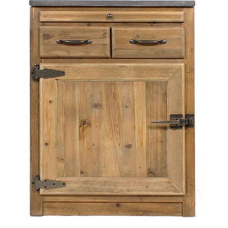 Made In Meubles – Meuble bas de cuisine en bois recyclé – 2 tiroirs, 1 porte – Dimensions 86x65x60 cm – Poids 50 kg – Finition métal moderne (1/5)