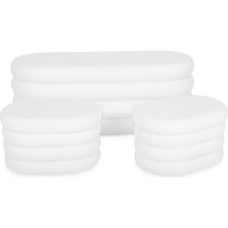 Banc coffre en bouclettes avec 2 poufs ovales de rangement en bouclettes blanches intégrés - L111cm (1/3)
