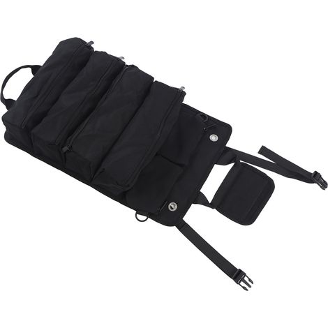 Sacoche à outils enroulable en tissu Oxford, portable et multifonctionnelle, pour électricien, plombier et charpentier, noire. (1/5)