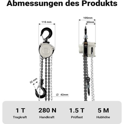 Wiltec Handkettenzug 250 Kg – Flaschenzug Mit 3 M Produktbild-Vorschau 2