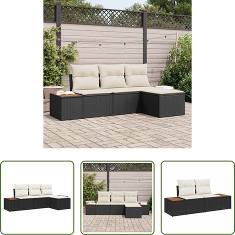 Terrassensofa - Gartensofa-set mit Kissen mit Kissen 4 pcs Schwarz Poly-Rattan (1/5)