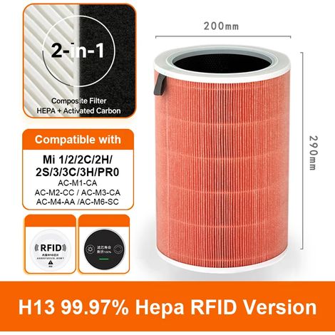 (Orange - Chine continentale) Compatible avec les purificateurs d'air Xiaomi Mi 2, 2C, 2H, 2S, 3, 3C et 3H Pro. Filtre HEPA de rechange antibactérien au charbon actif M8R-FLH. (1/4)
