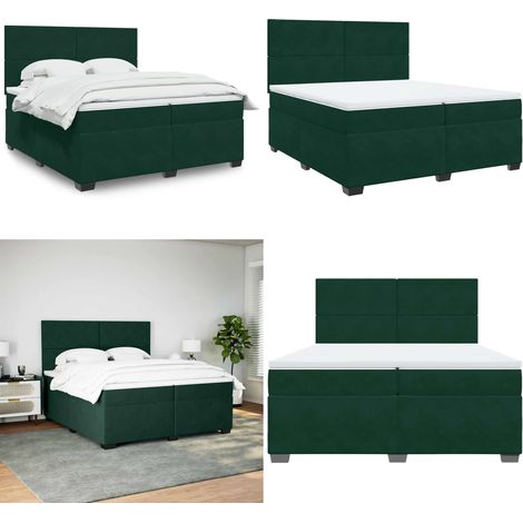 Sommier à lattes de lit et matelas Vert foncé 200x200cm Velours - Sommier à lattes - Matelas à ressorts ensachés (1/5)