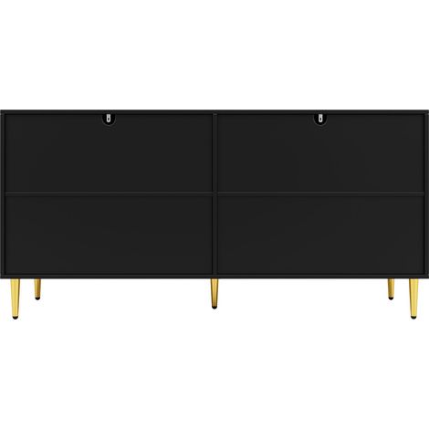 Buffet Noir Moderne 152 cm Bahut Salle à Manger Noir et Or Design Vague Élégant 4 Portes 2 Tiroirs (1/5)