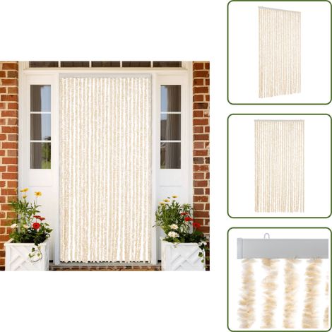 The Living Store Fliegenvorhang Beige und Weiß 100x220 cm Chenille - Fliegenvorhang - Insektenschutz - Türvorhang - Moskitonetze - Sommergarten