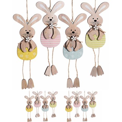 Coniglietti Decorativi da Appendere in Legno Addobbi per Cameretta, Pasqua, Primavera Set 8 Pezzi (1/3)