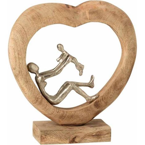 Statue Déco en Bois "Parent & Enfant" 30cm Naturel