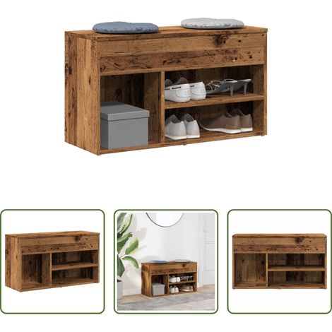 Rangement chaussures -  Banc à chaussures vieux bois 80x30x45 cm bois d'ingénierie (1/5)