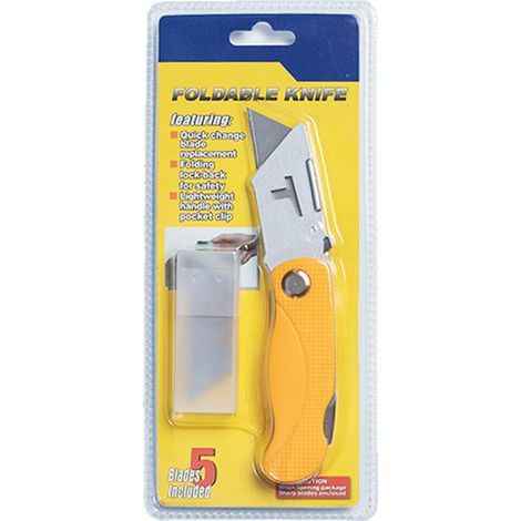 Couteau utilitaire rétractable avec manche en plastique, 5 lames incluses, pour découpage papier, carton et plastique, usage domestique et bricolage 1+5 (1/5)