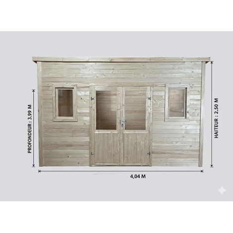 HABRITA Abri de jardin bois massif 14,02 m² - madriers 28 mm - toit monopente acier - double porte vitrée + fenêtres (1/4)
