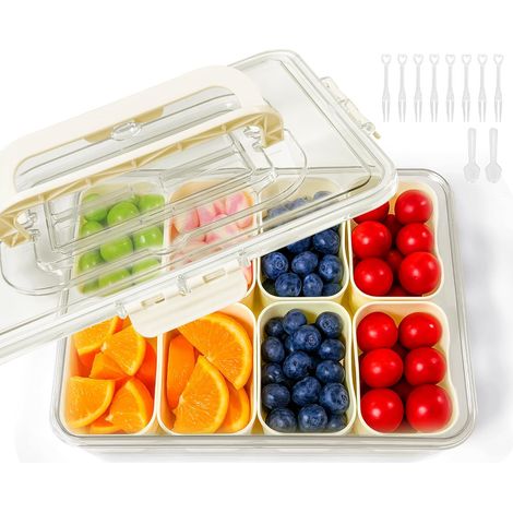 JSSEVN - Snack Box, Picnic Box with Divided Serving Tray, 8-Compartment Lunch Box with Lid, Handle and Cutlery, Snack Bowl (1/5)