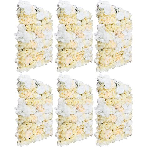 Lot de 6 panneaux muraux de fleurs artificielles, mur de fleurs décoratif pour mariage, baptême, fête et fond photo, 60x40cm (1/5)