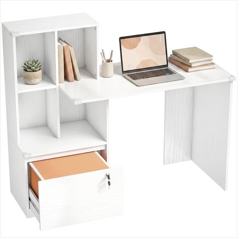 Bureau blanc avec rangement 4 étagères et tiroir verrouillable (1/5)